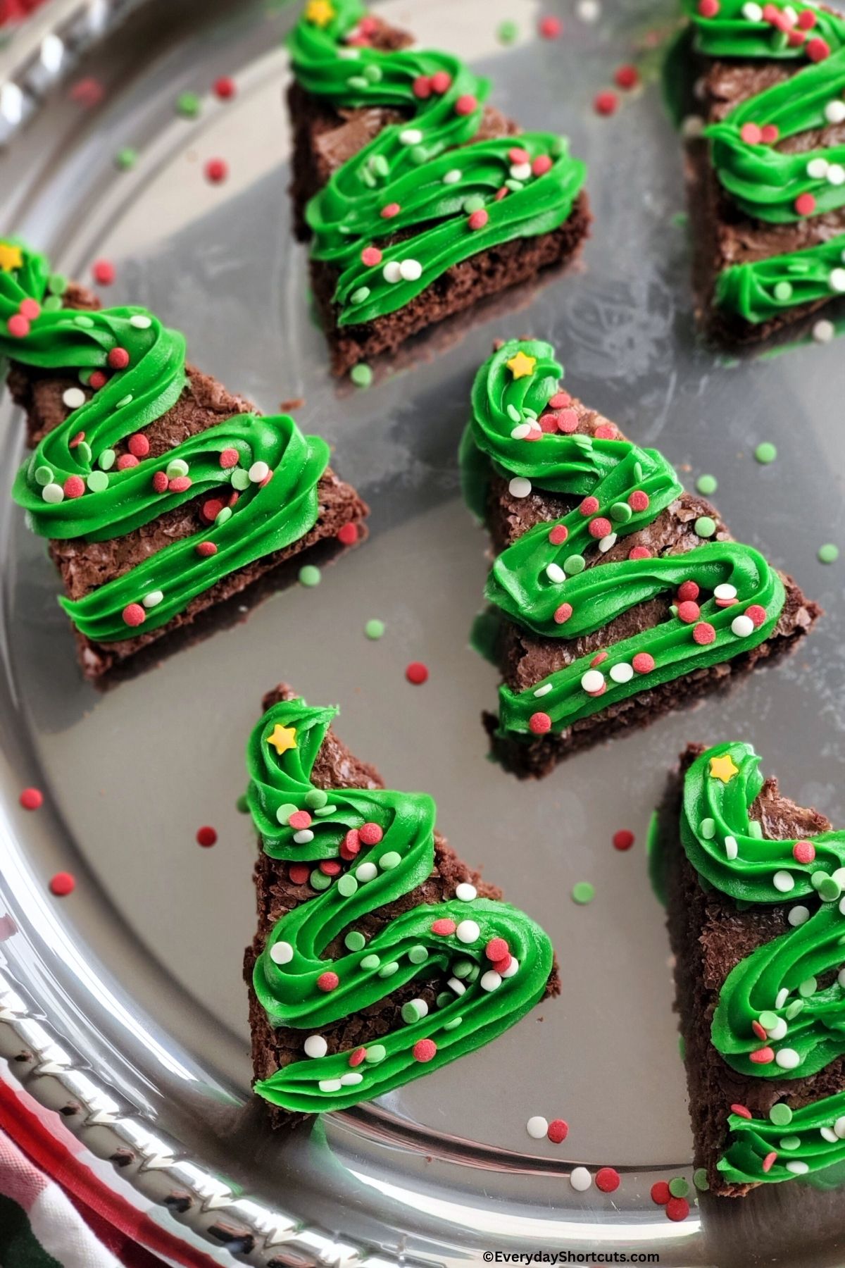 tree shaped brownies on a platter