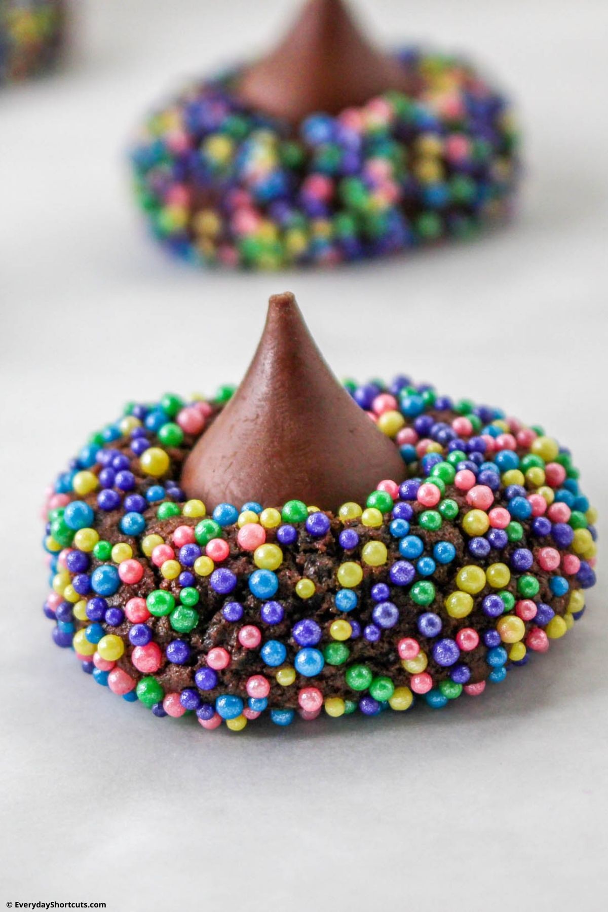 baked chocolate sugar cookies with chocolate kiss in the middle