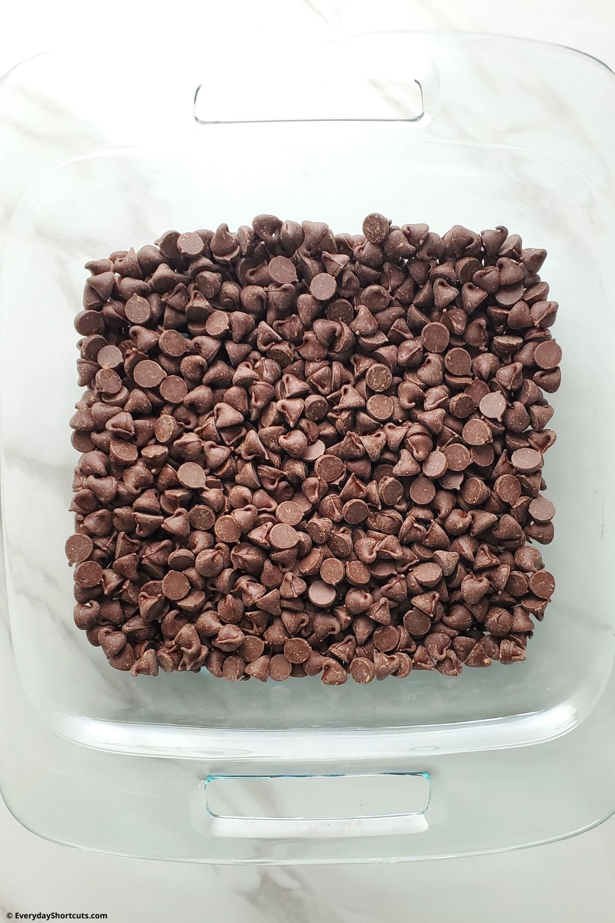 chocolate chips in a baking dish
