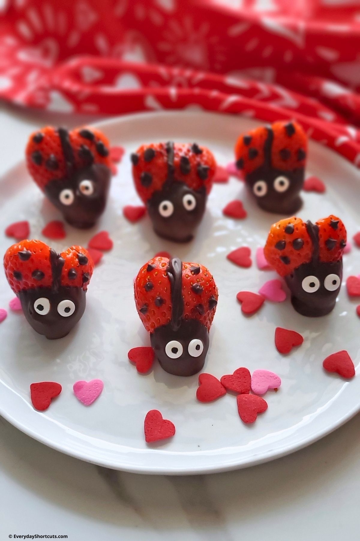 chocolate strawberry ladybugs on a plate