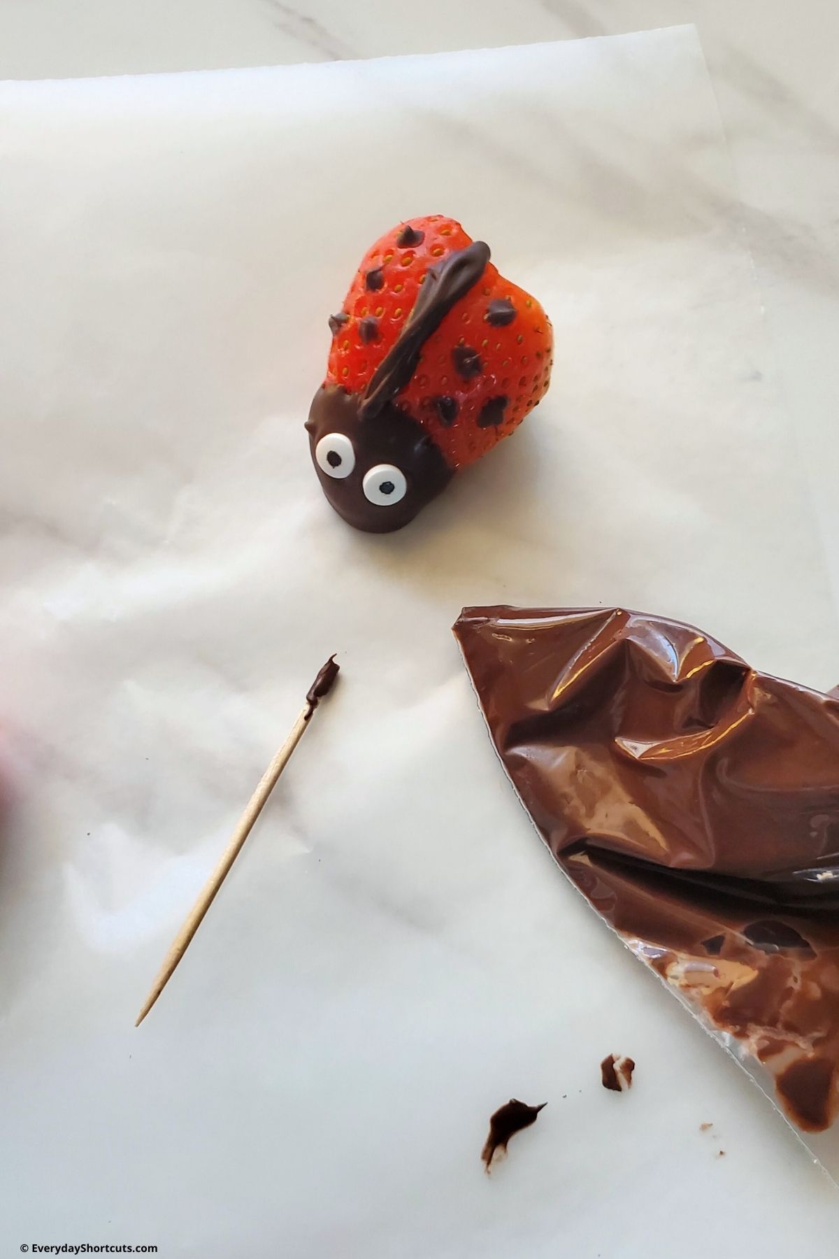 painted strawberry with chocolate to ladybug design