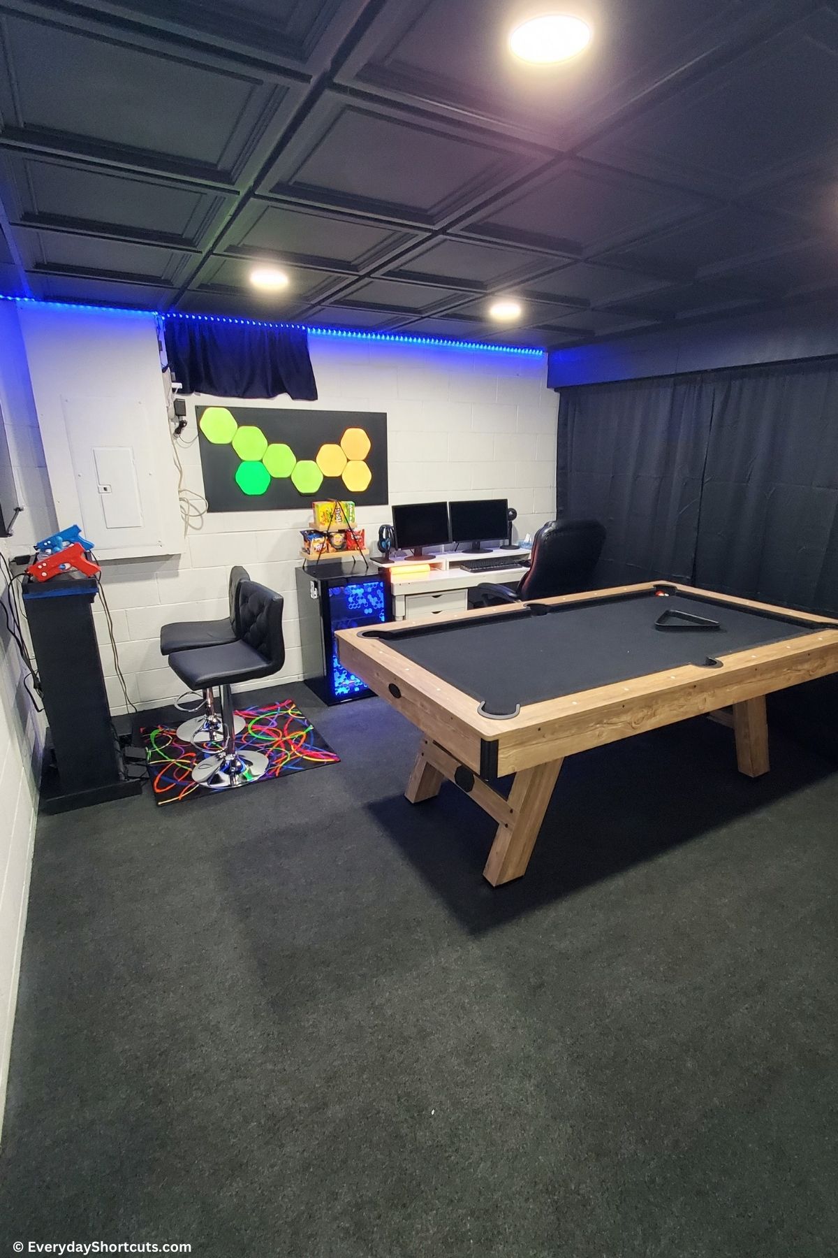 arcade room in basement
