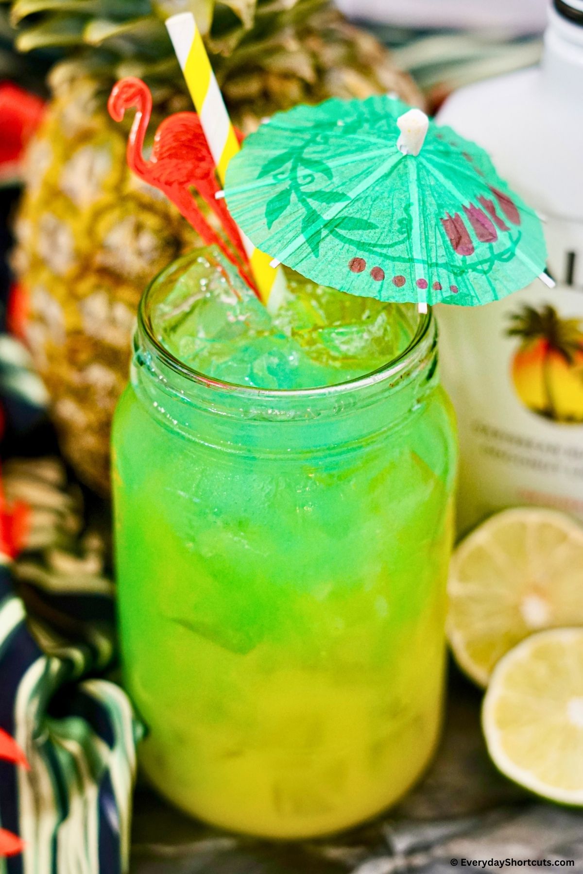 Malibu and Pineapple layered cocktail