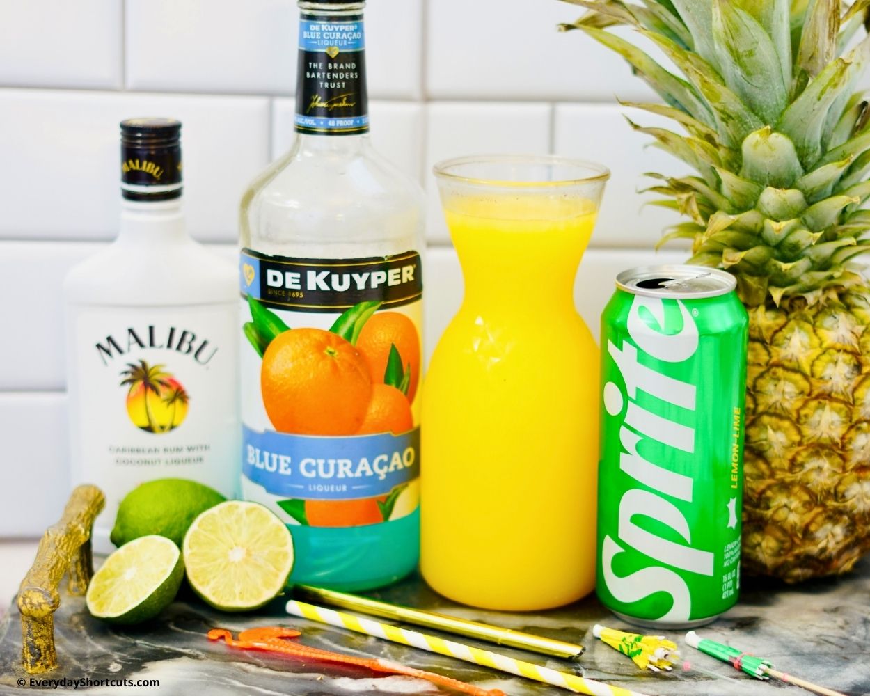 ingredients for Green Hawaiian cocktail