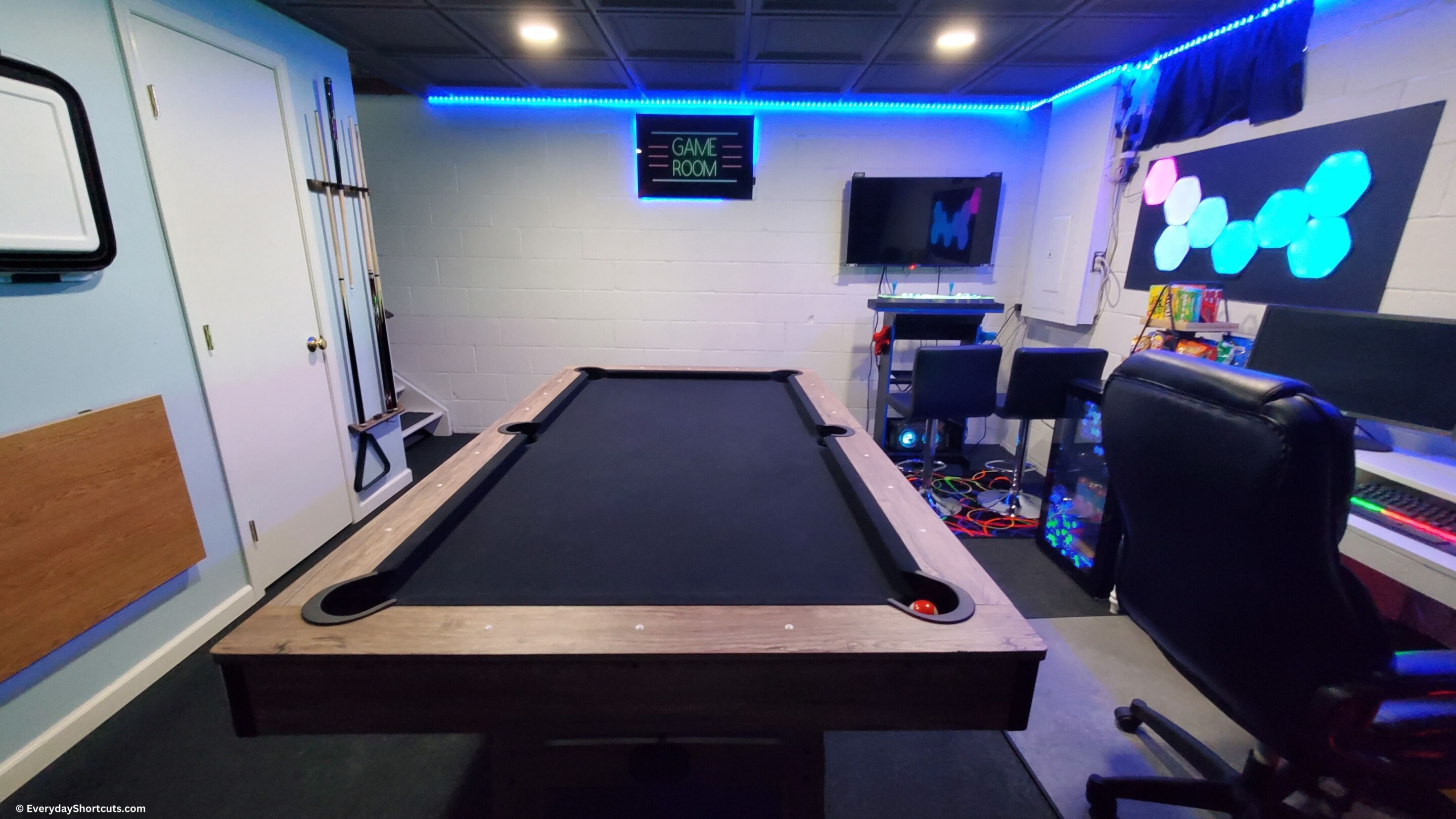 pool table in basement game room