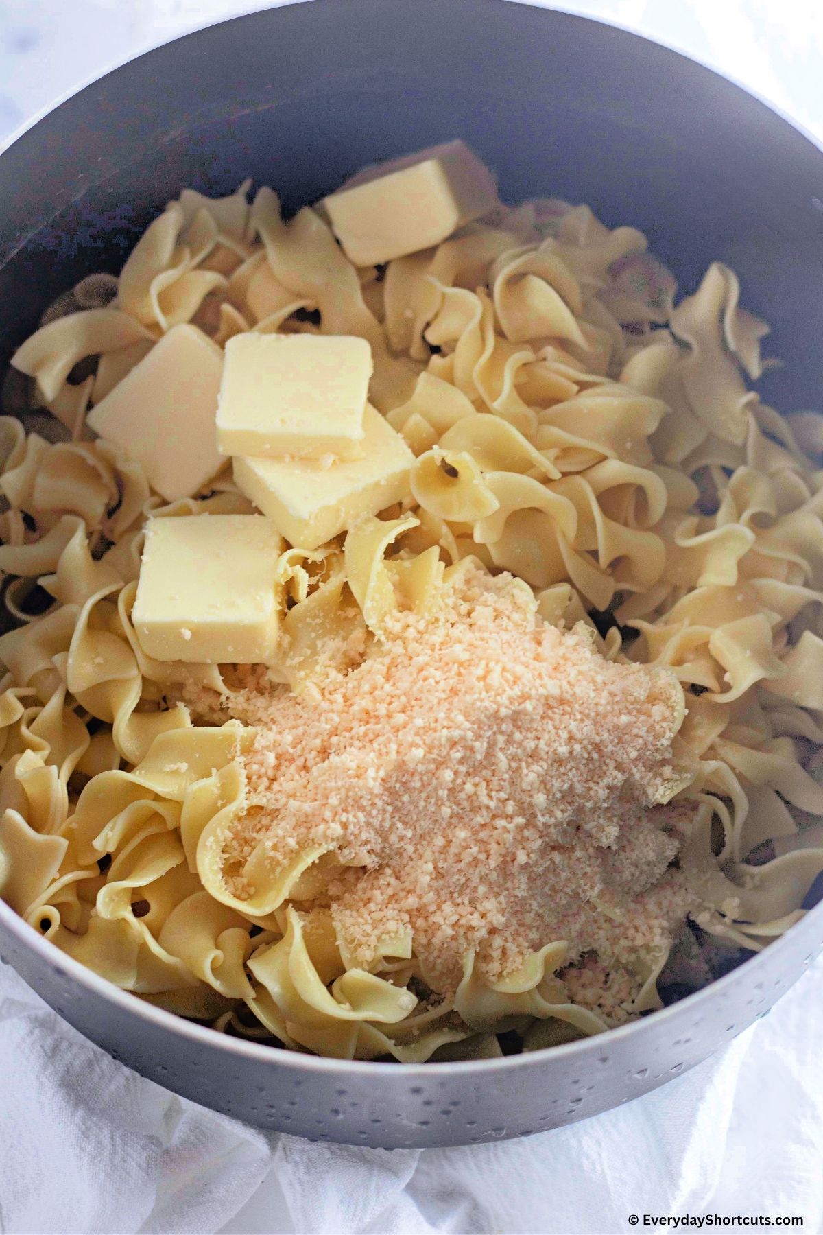 egg noodles butter and Parmesan cheese