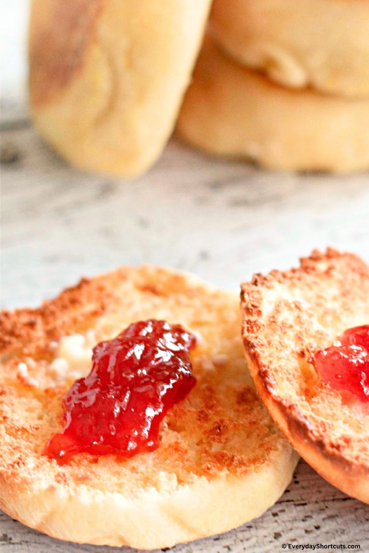 homemade English muffins with jam