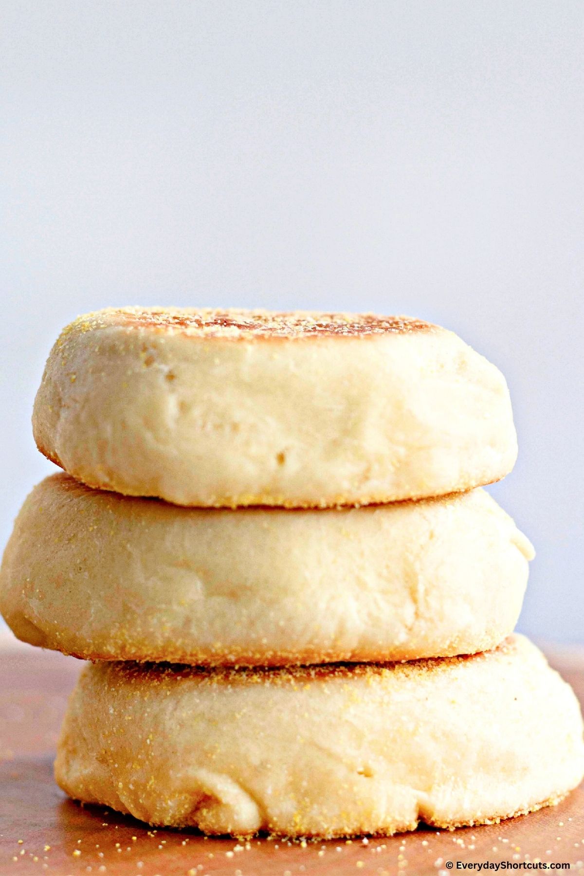 stacked made from scratch English muffins