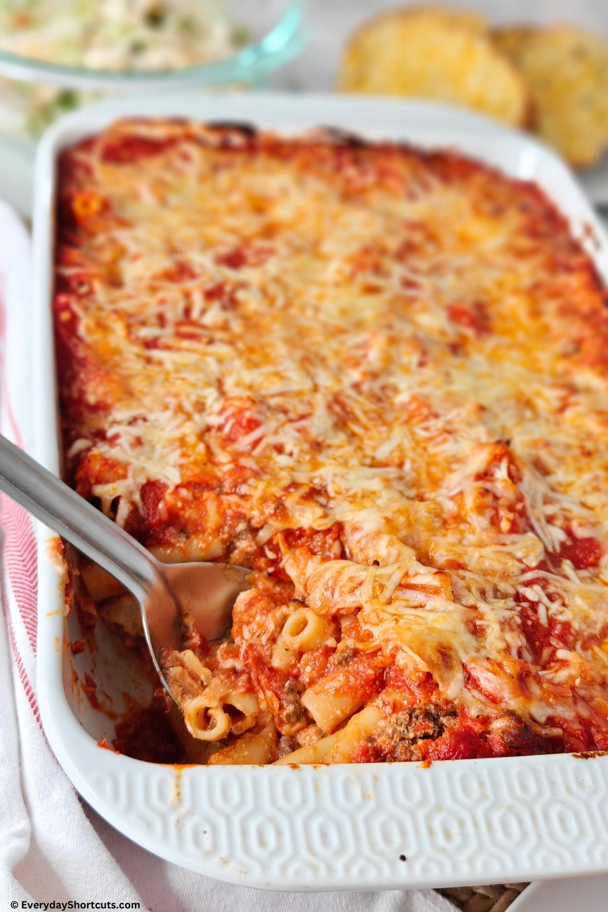 ziti in baking dish