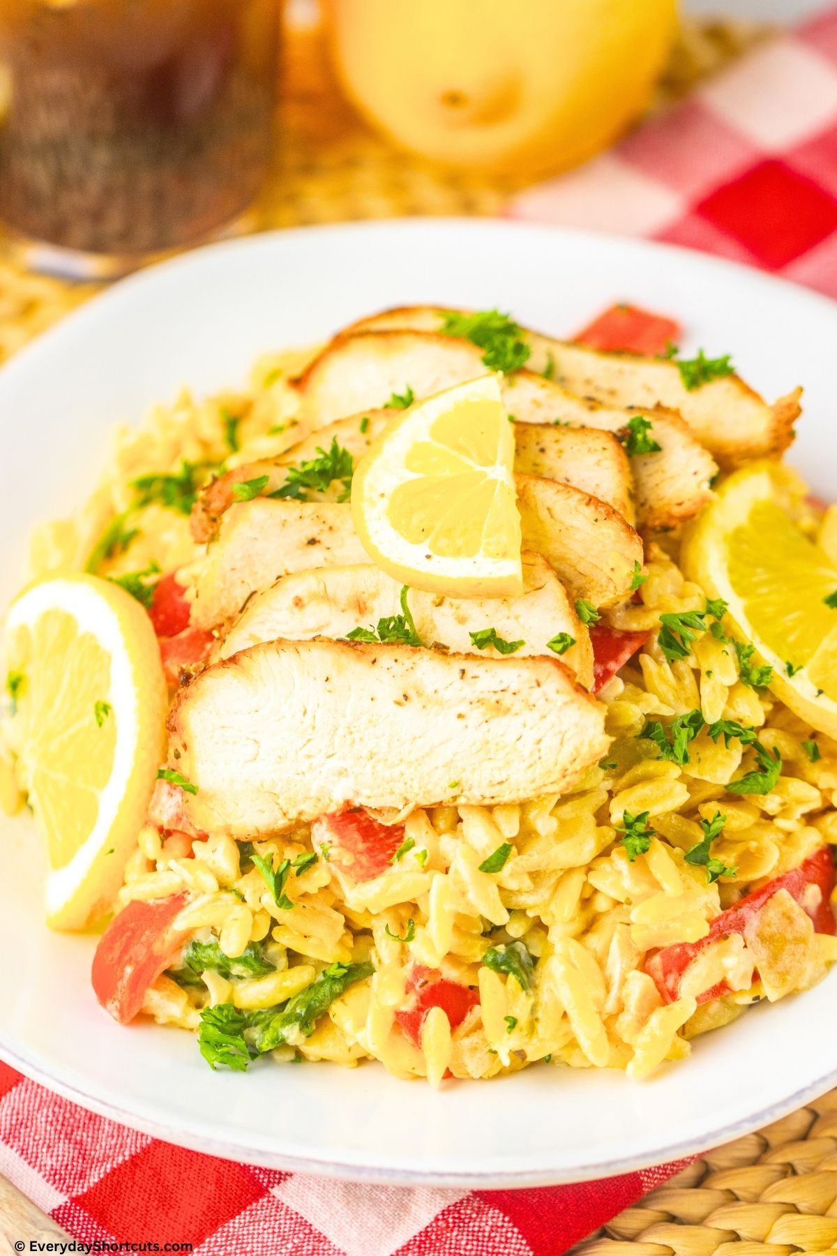 lemon chicken orzo plated