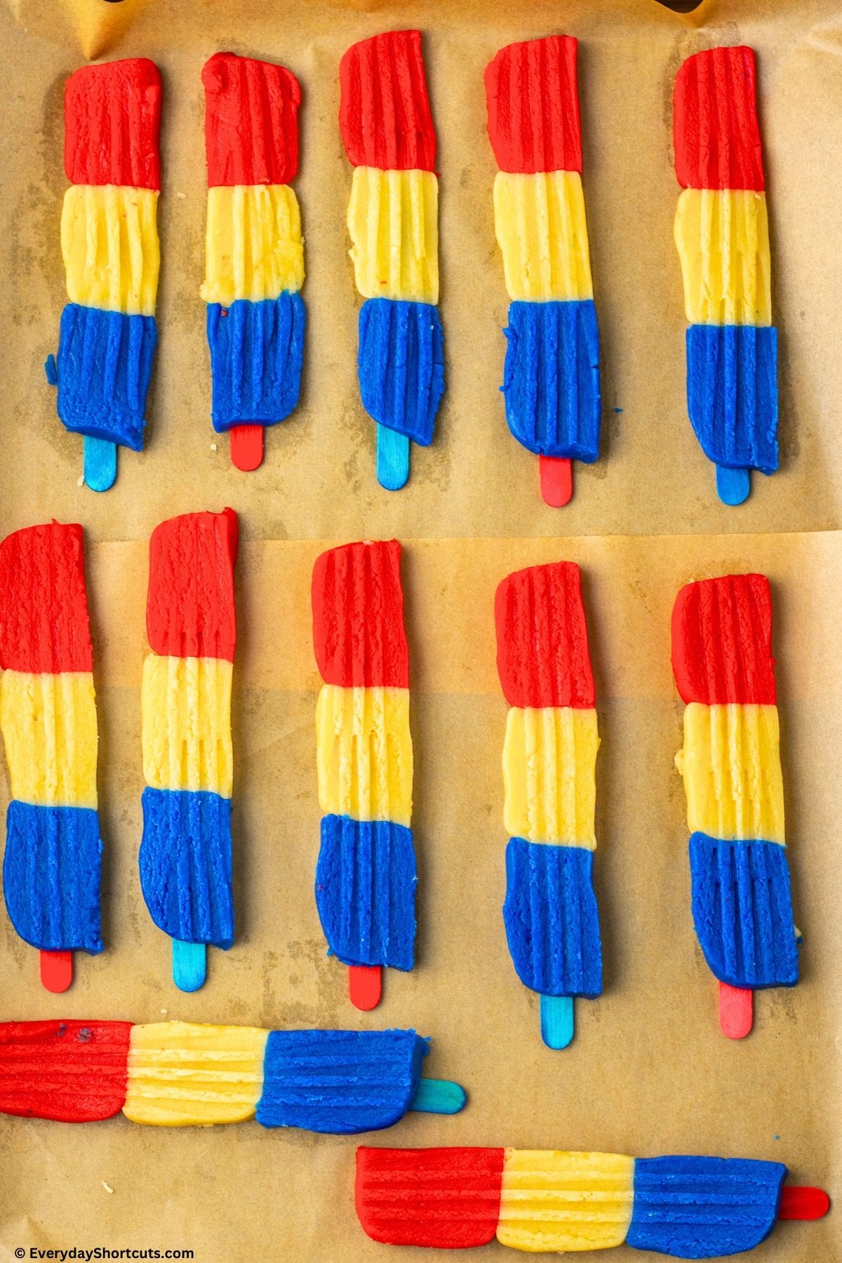 bomb pop cookie dough with popsicle sticks