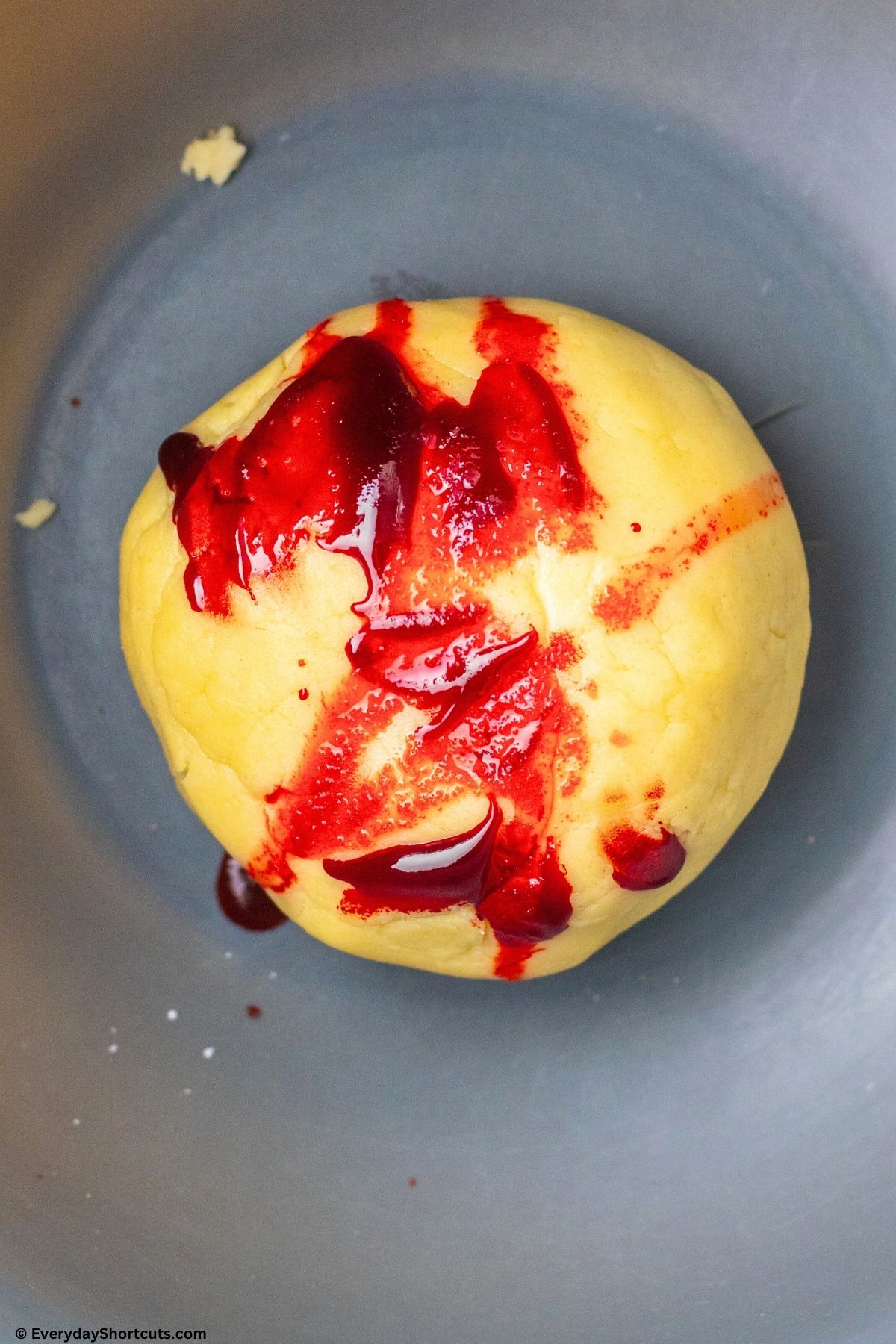 red dye and cookie dough