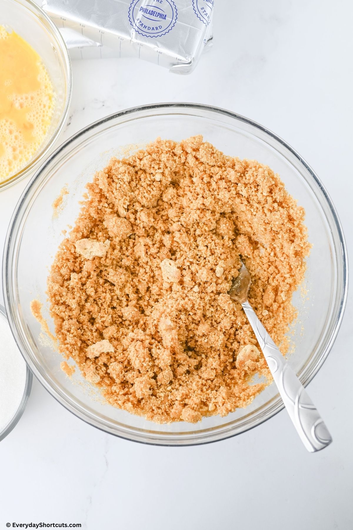graham cracker crust ingredients in a bowl
