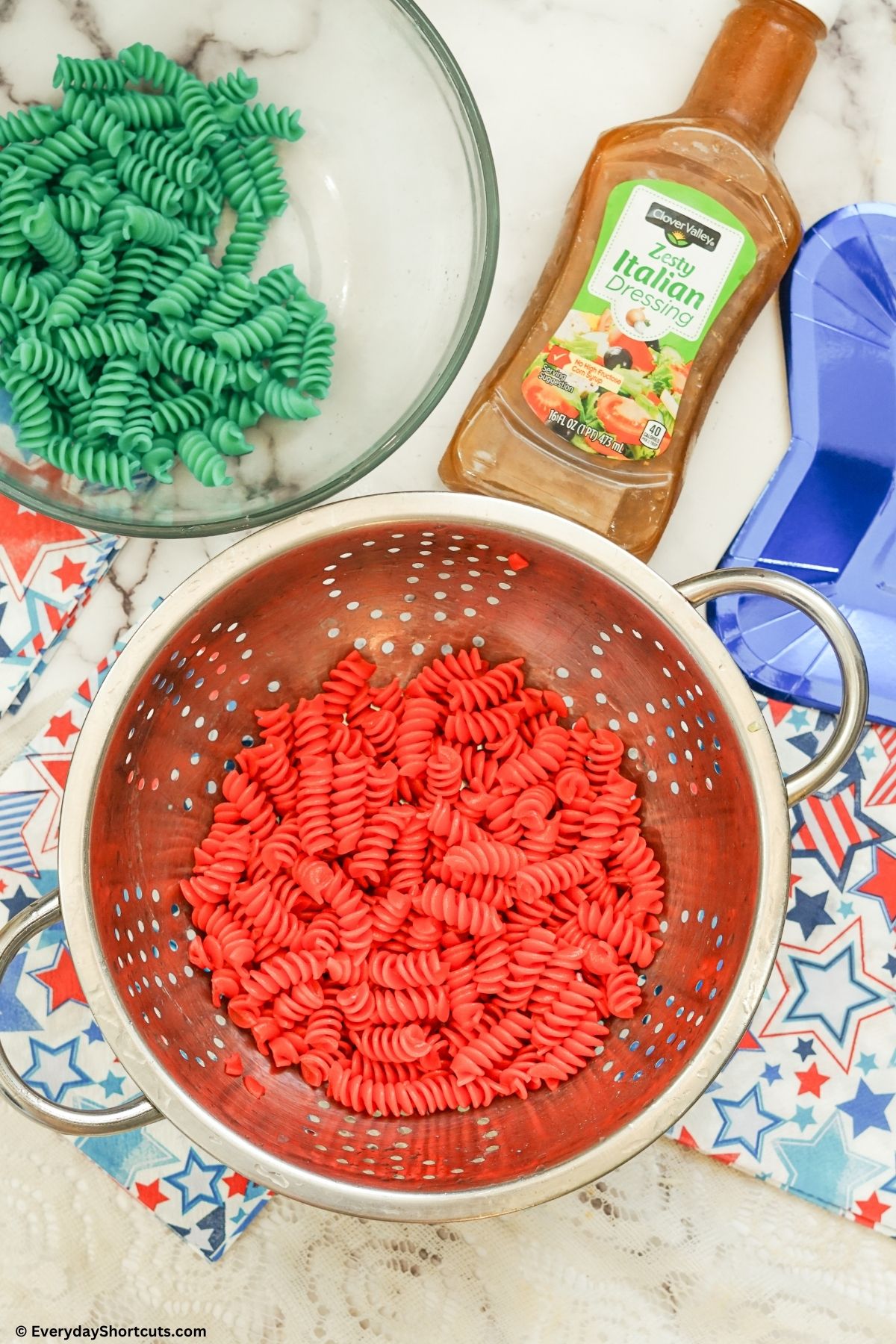 red noodles in a strainer