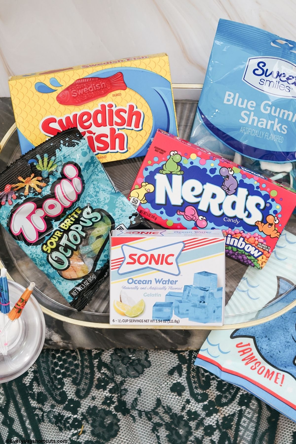 ingredients for fish tank dessert cups