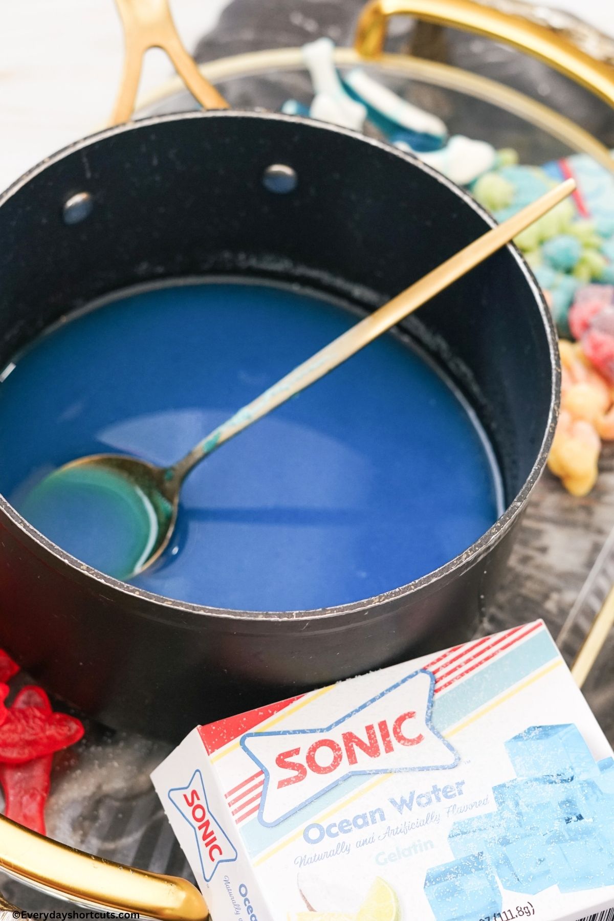 sonic ocean water gelatin in a pan