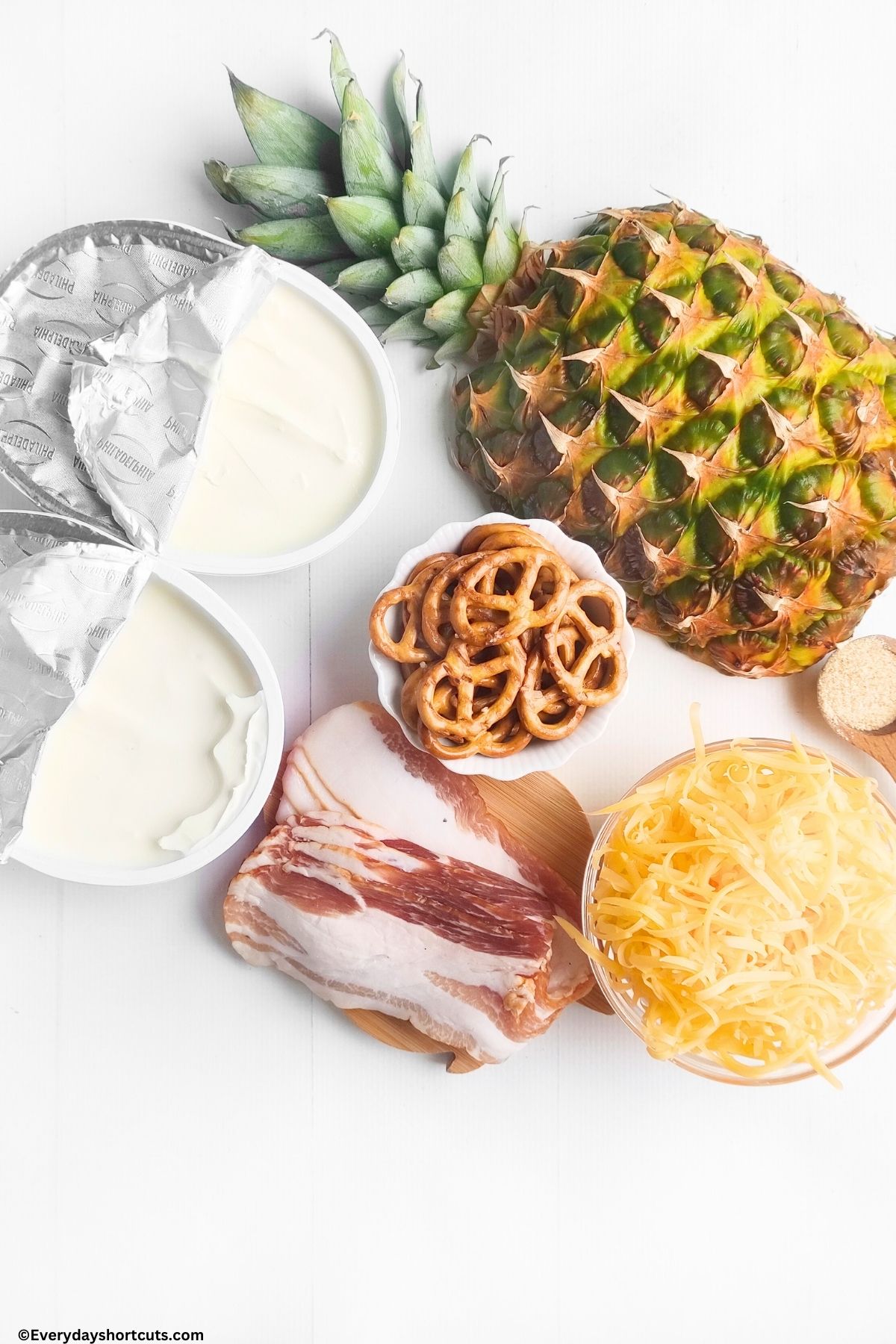 ingredients for bacon cheddar pineapple cheese ball