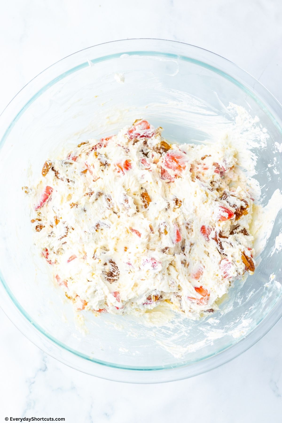 fluff with strawberries pecans and pretzels