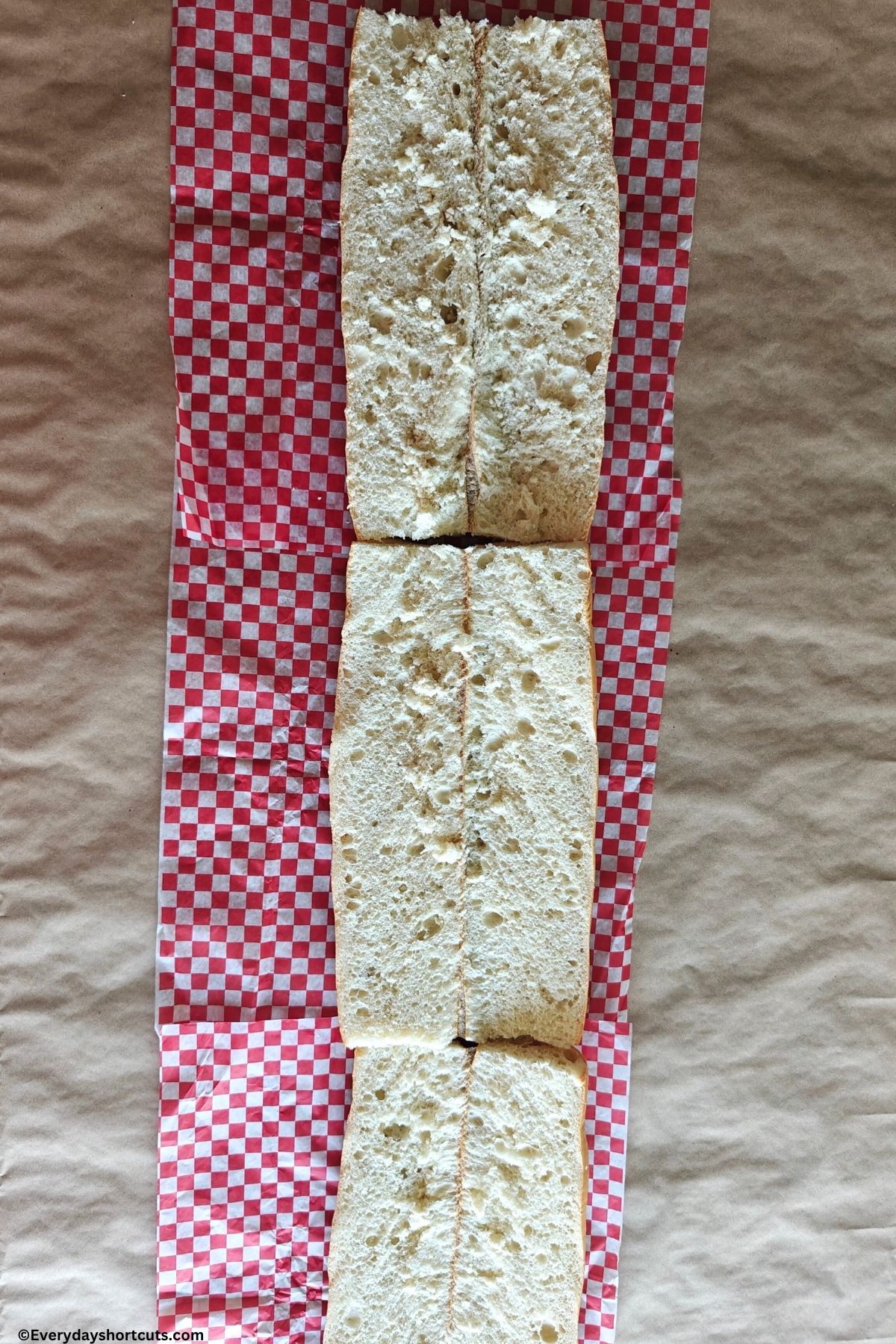 Italian bread cut lengthwise