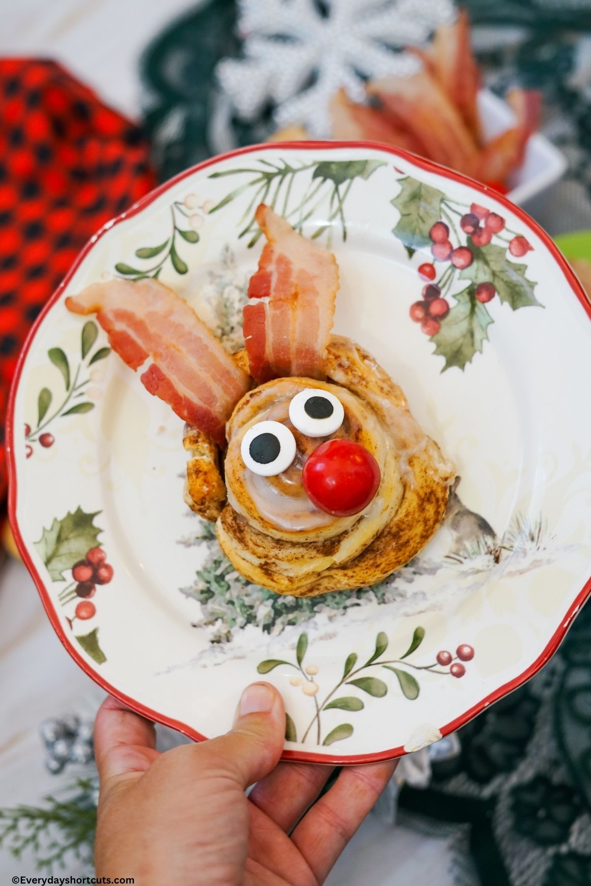 reindeer cinnamon rolls on a plate