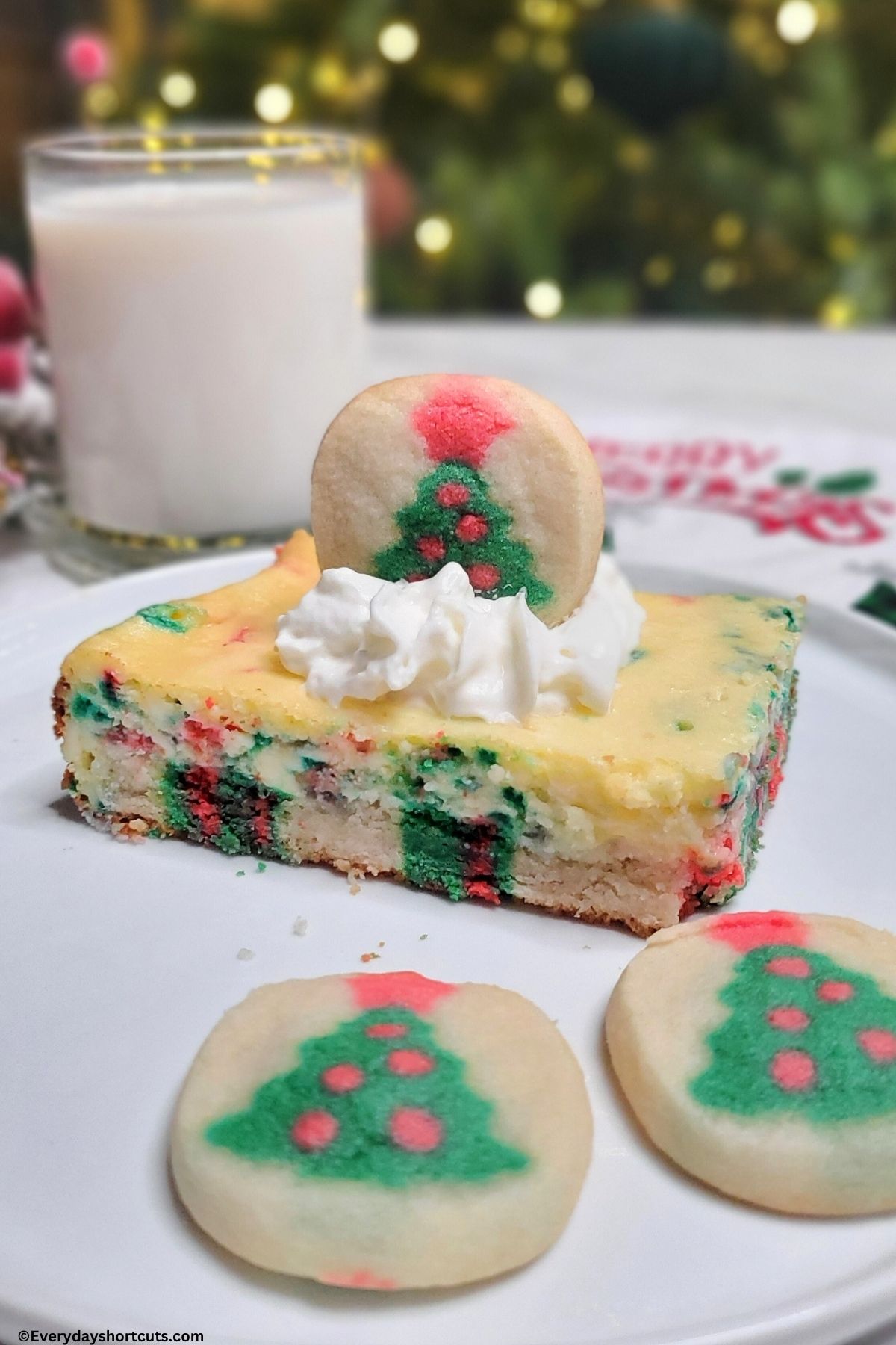 Christmas Tree Sugar Cookie Cheesecake Bars