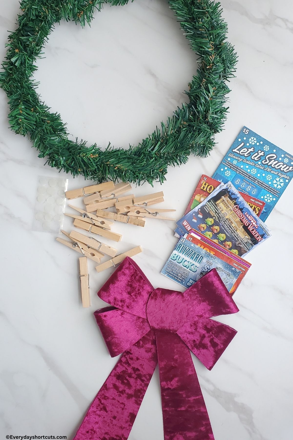 supplies for a lotto ticket wreath