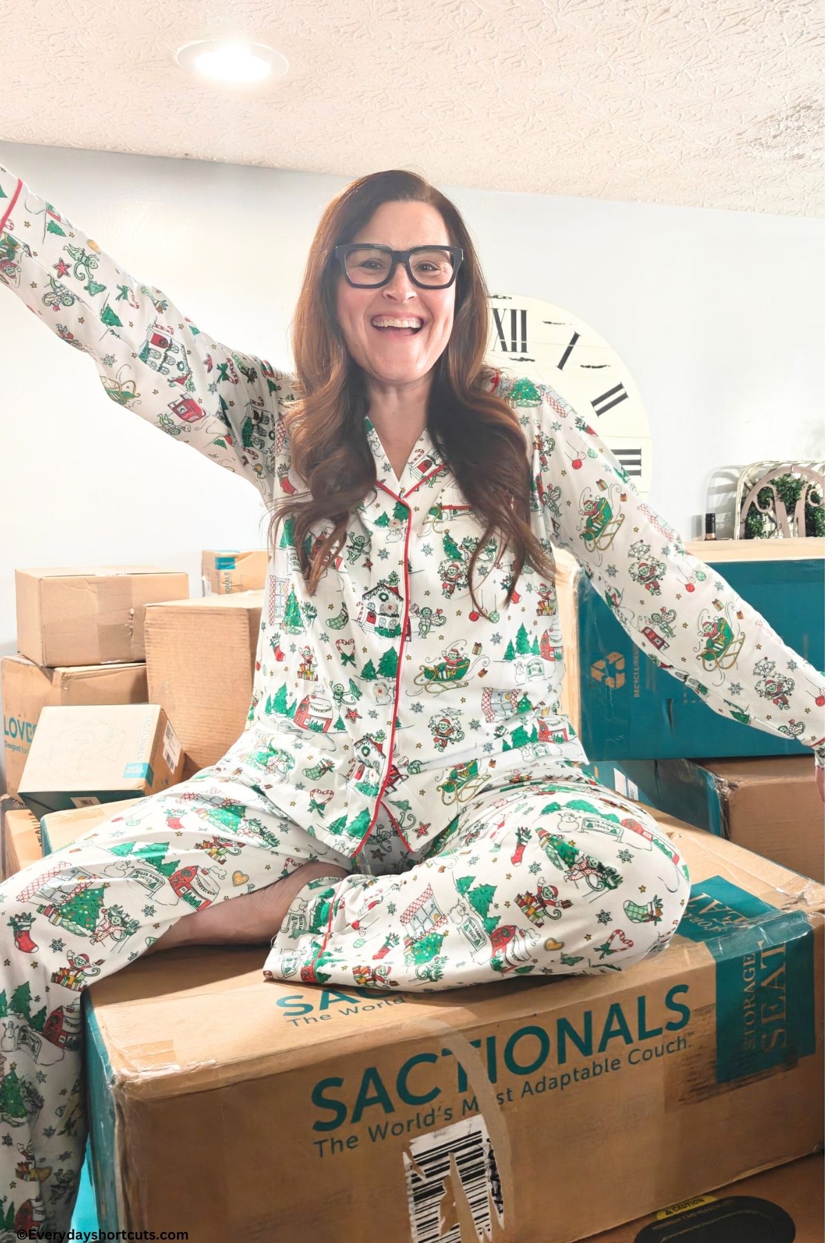 sitting on top of boxes of Lovesac Sactionals