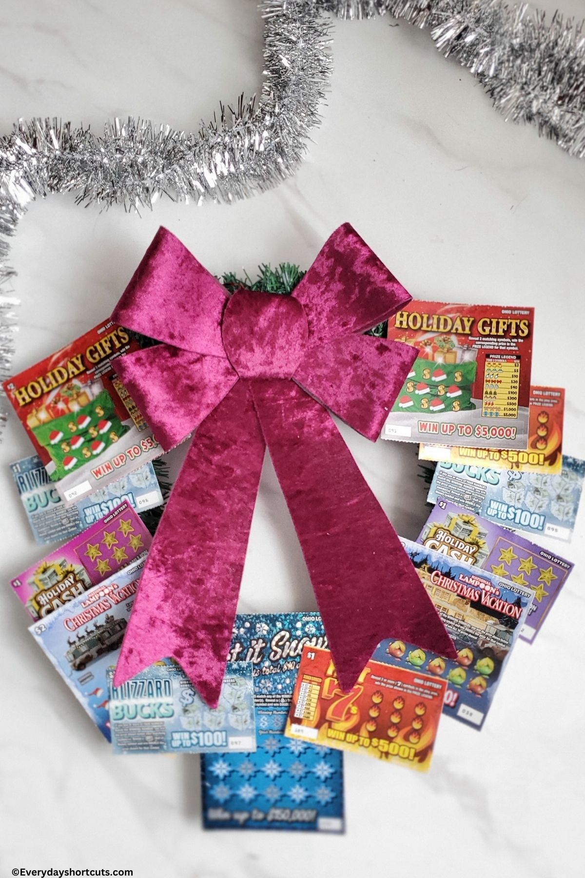 DIY Lottery Ticket Wreath - Everyday Shortcuts