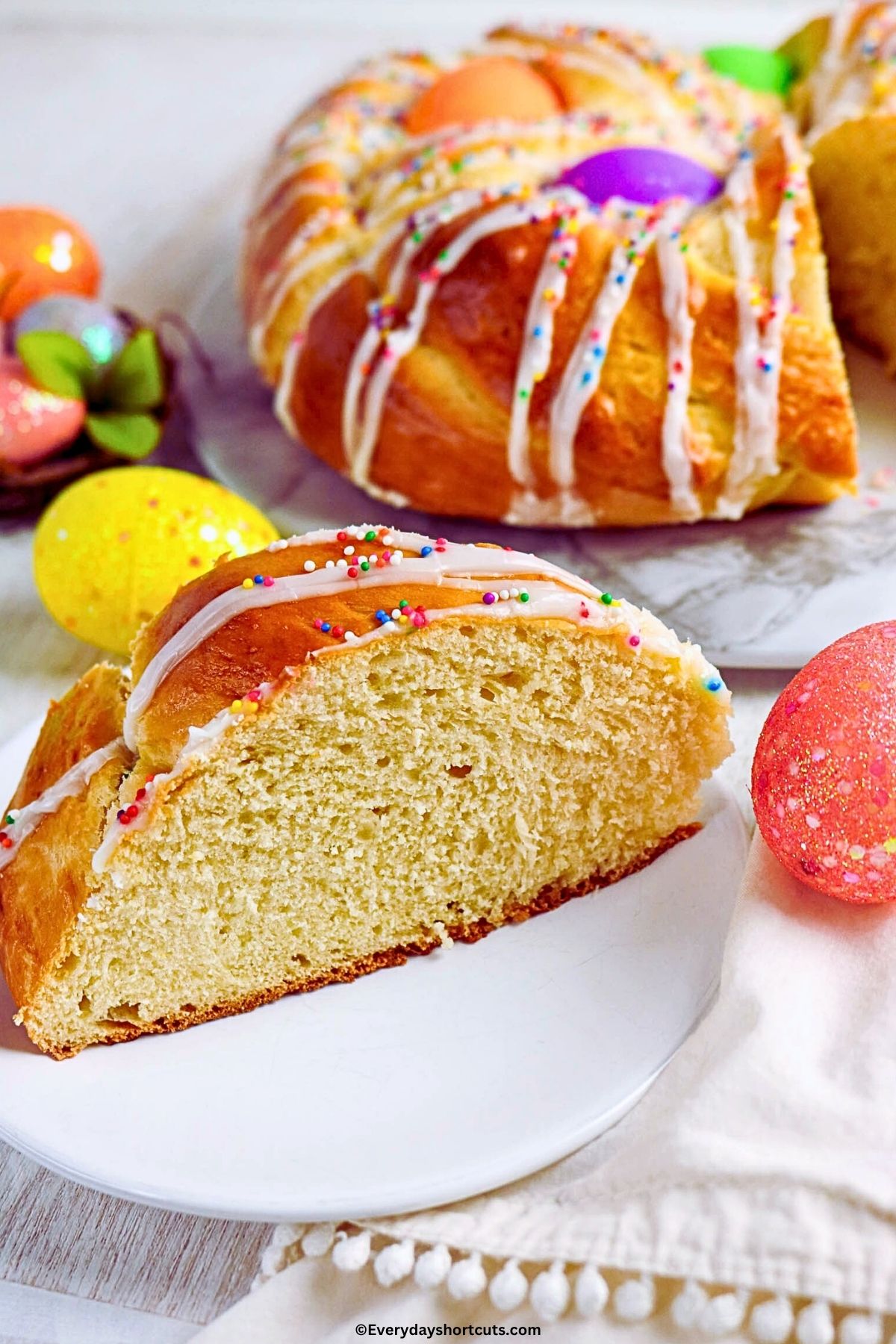 slice of Easter bread on a white plate