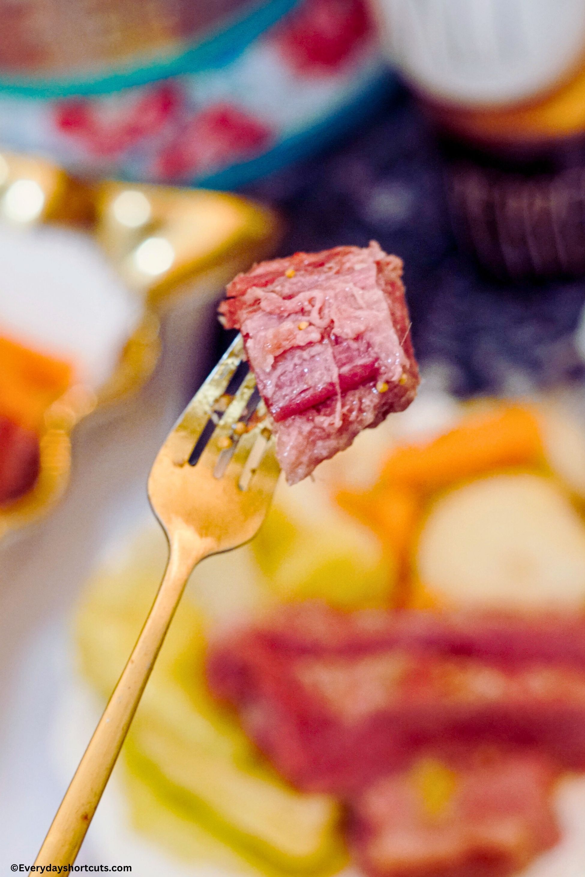 piece of beef brisket on a fork