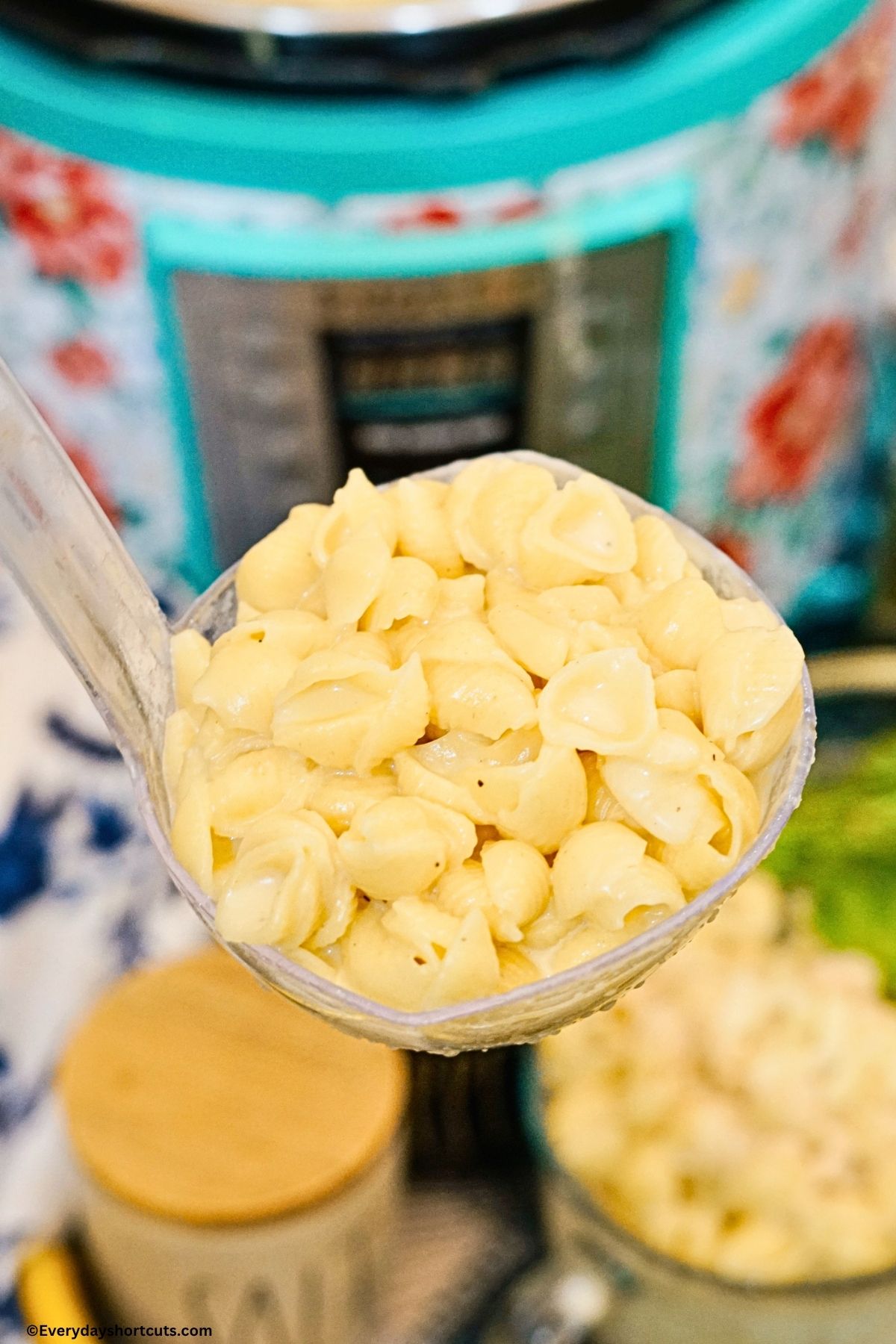 copycat Panera mac and cheese on a ladle