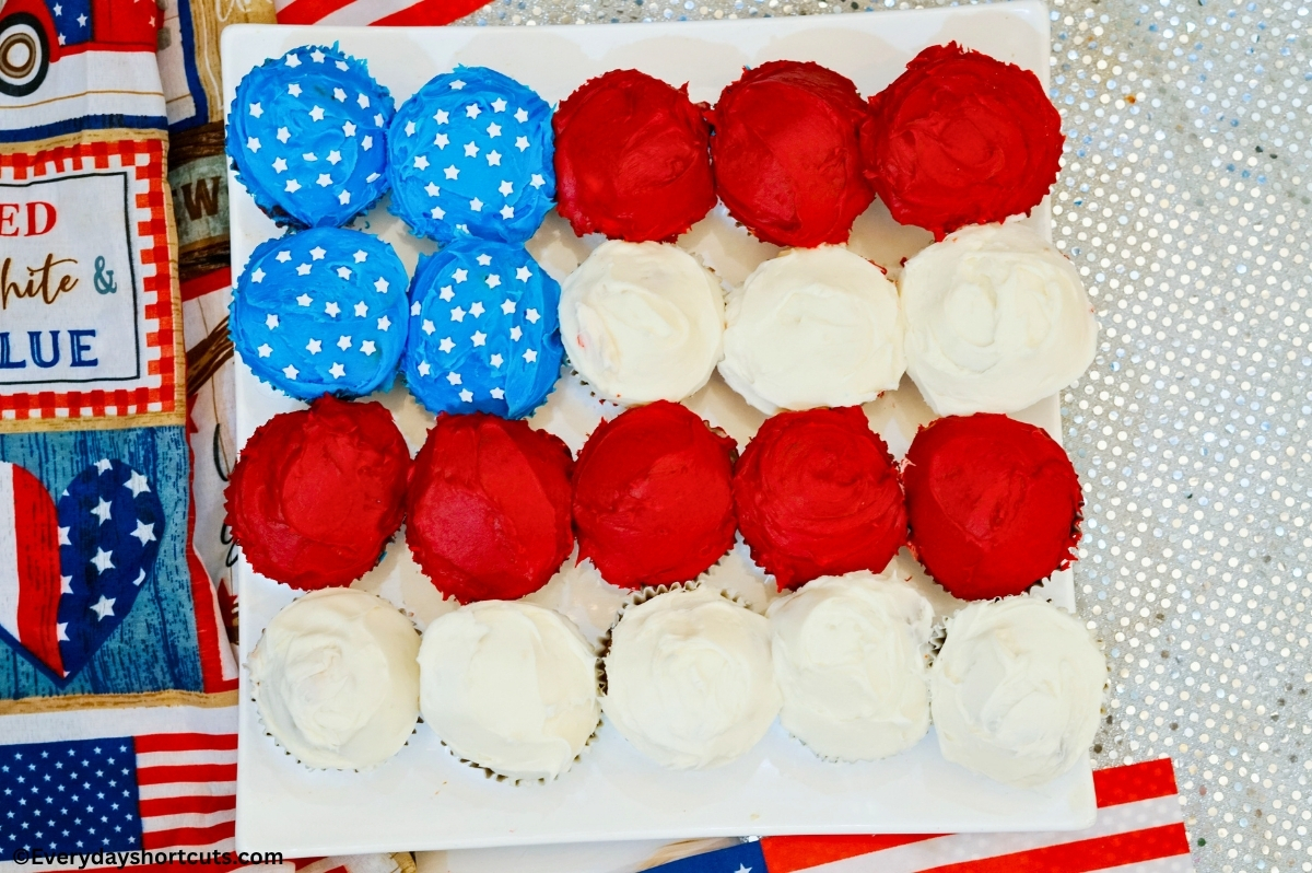 American Flag Cupcake Cake on a white platter