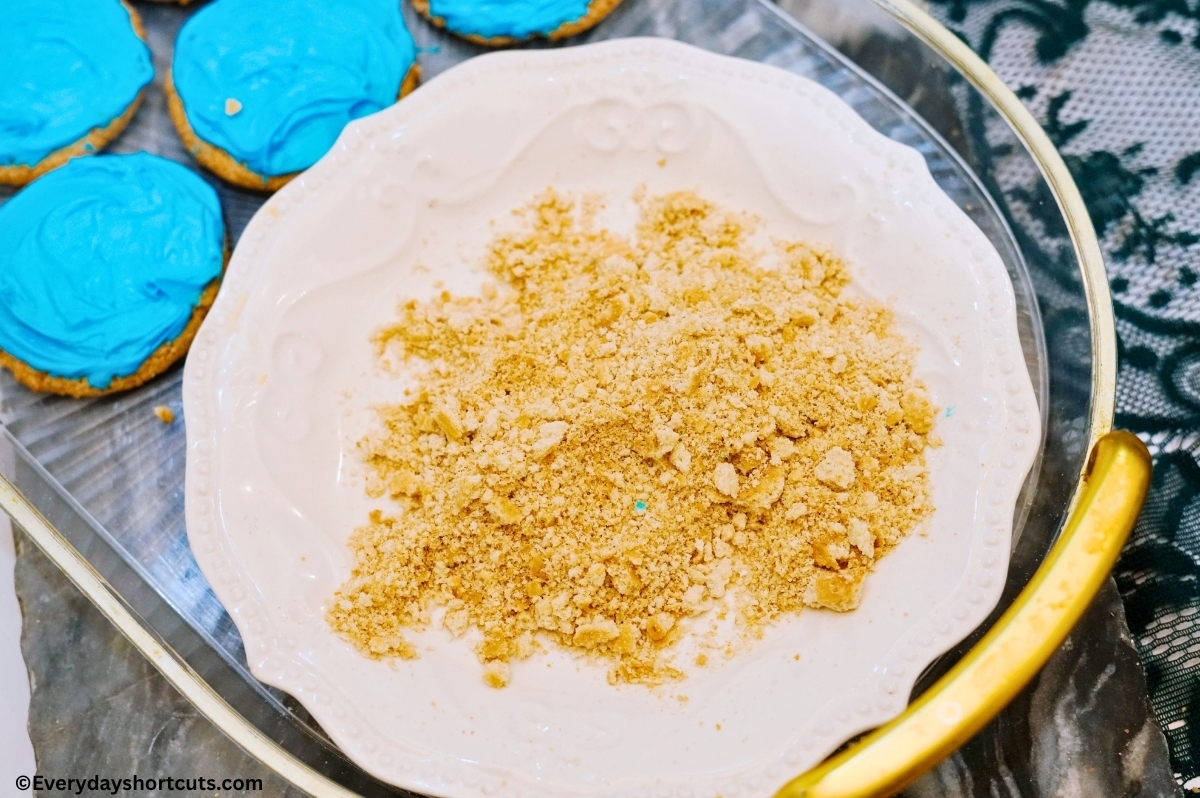 crushed graham crackers on a white plate