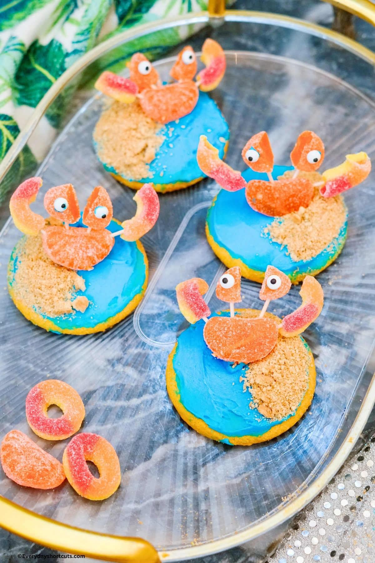 crab on the beach cookies on a platter