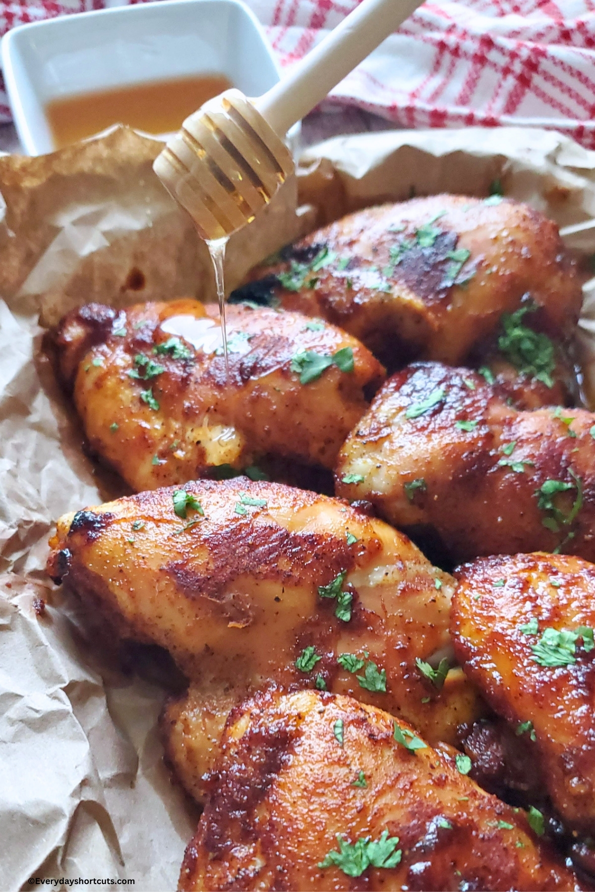 drizzling honey over top of honey honey chicken