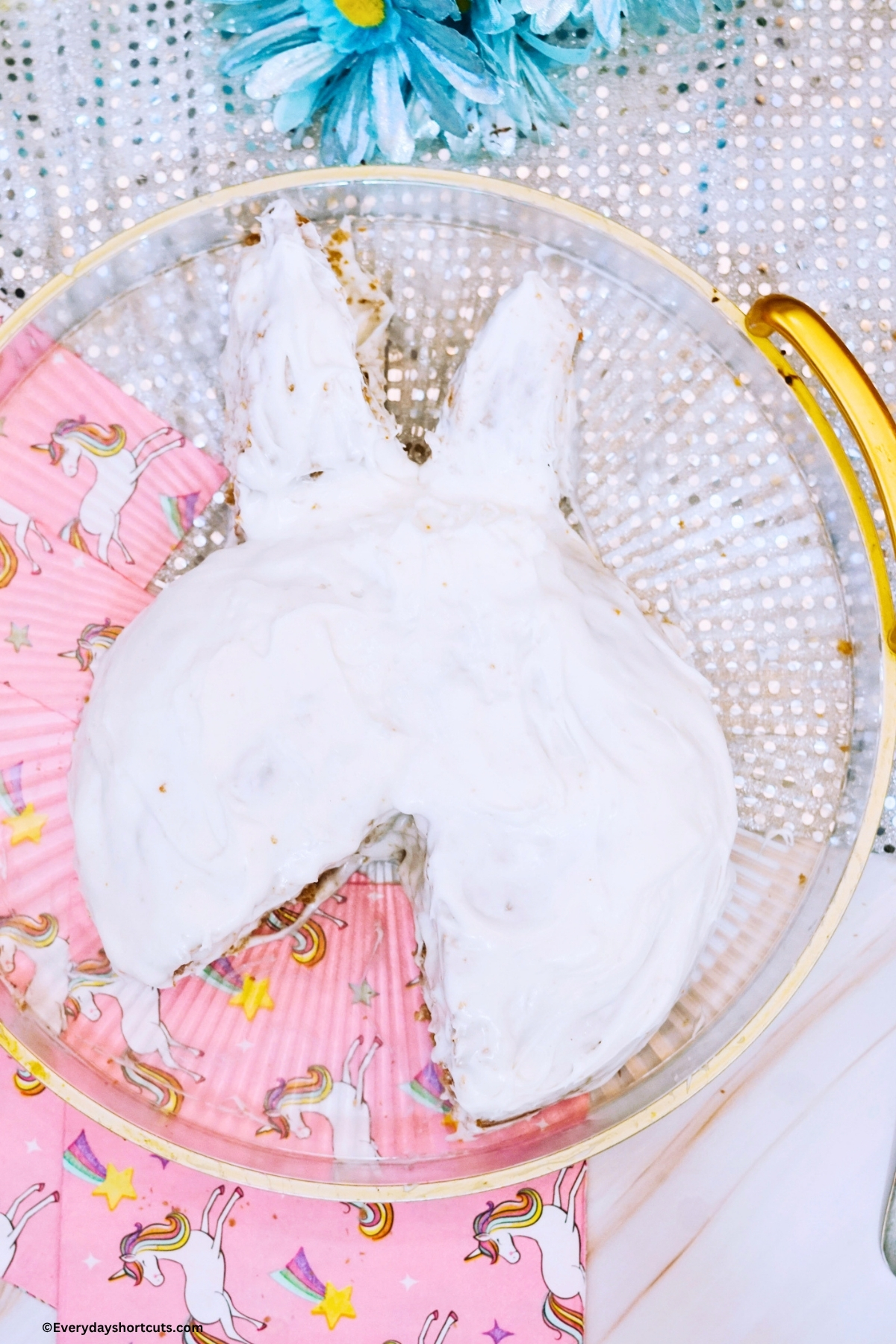 frosted cake shaped into a unicorn