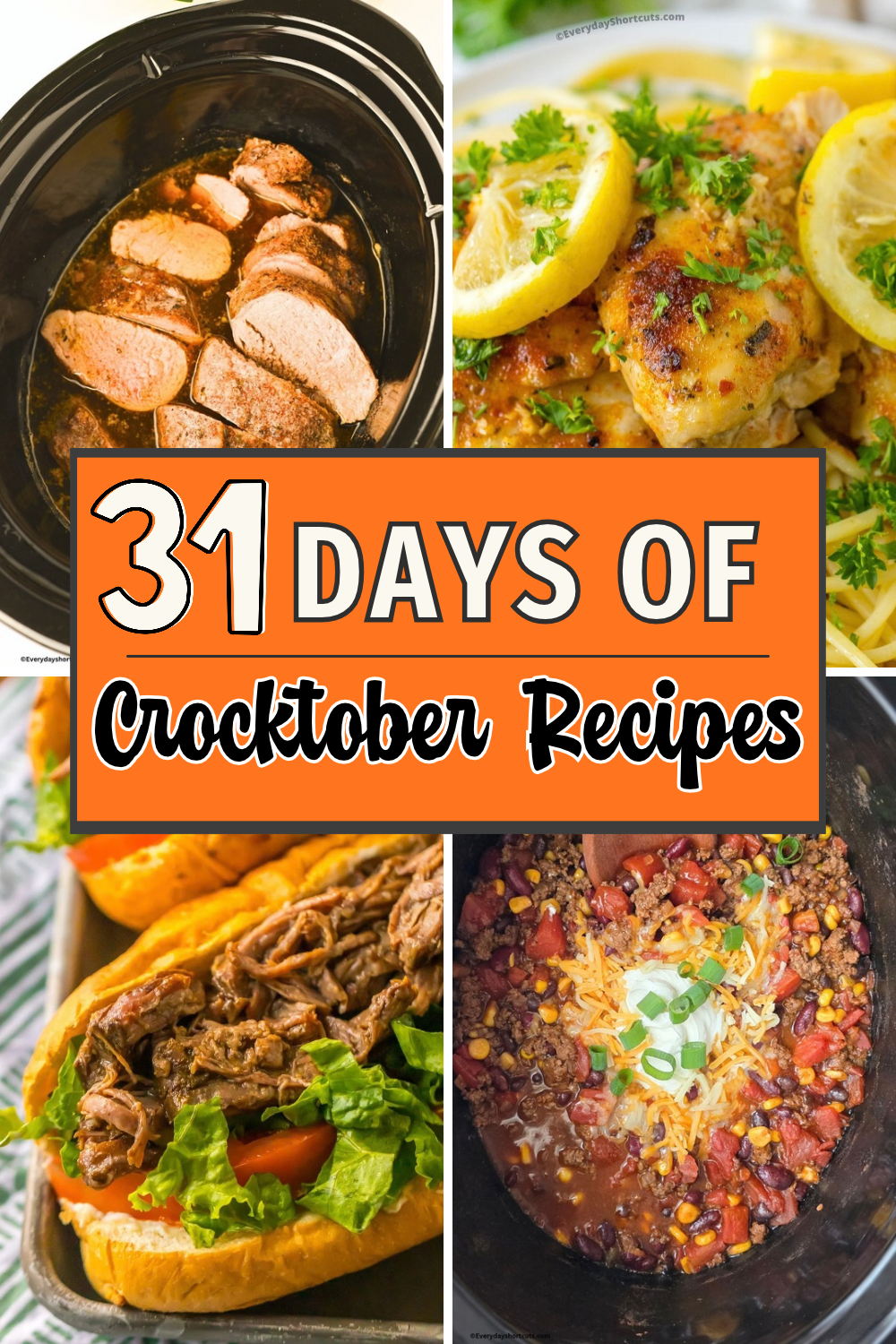 collage of crockpot recipes with text that says 31 days of crocktober recipes