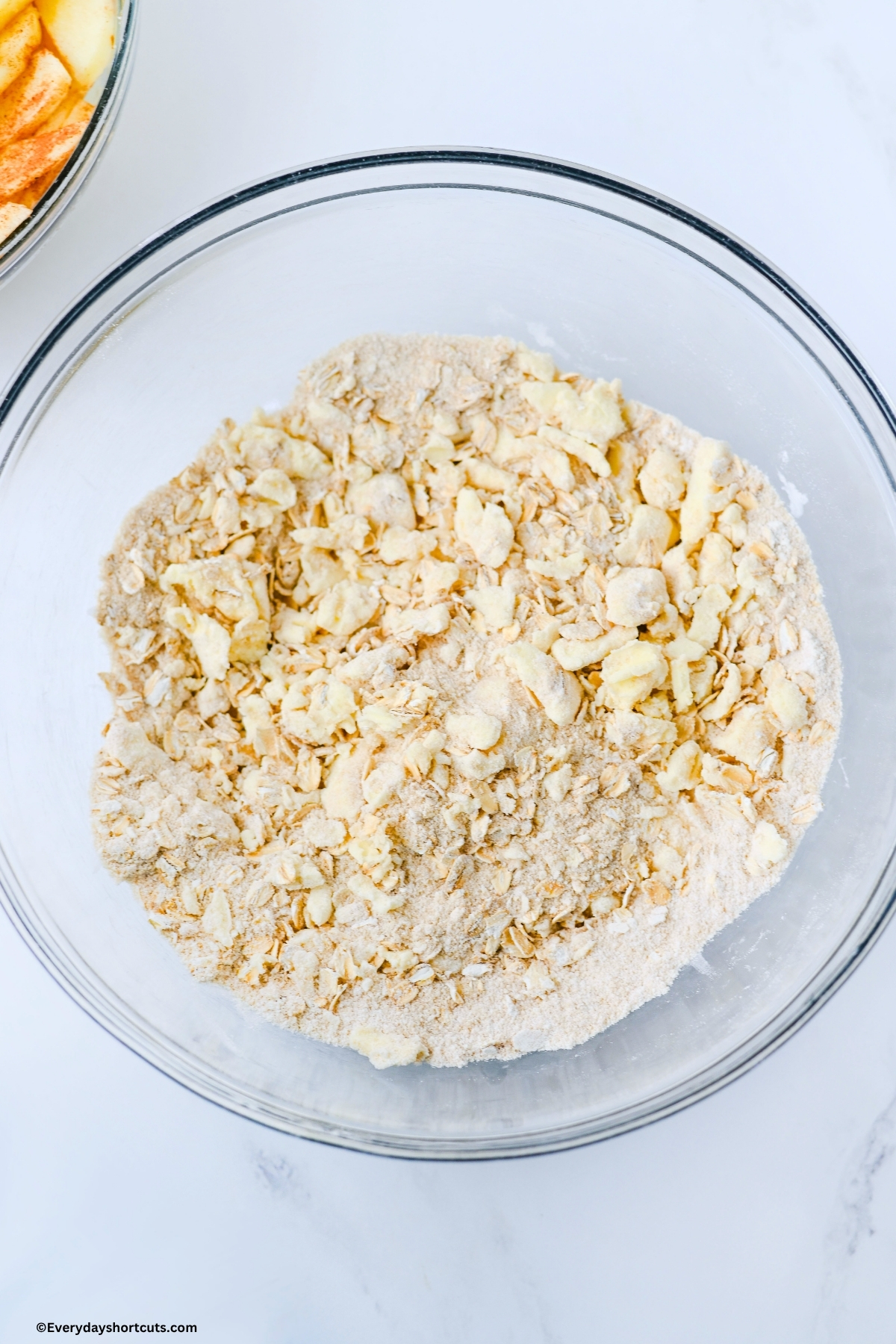 brown sugar, oats and flour mixed together in a bowl