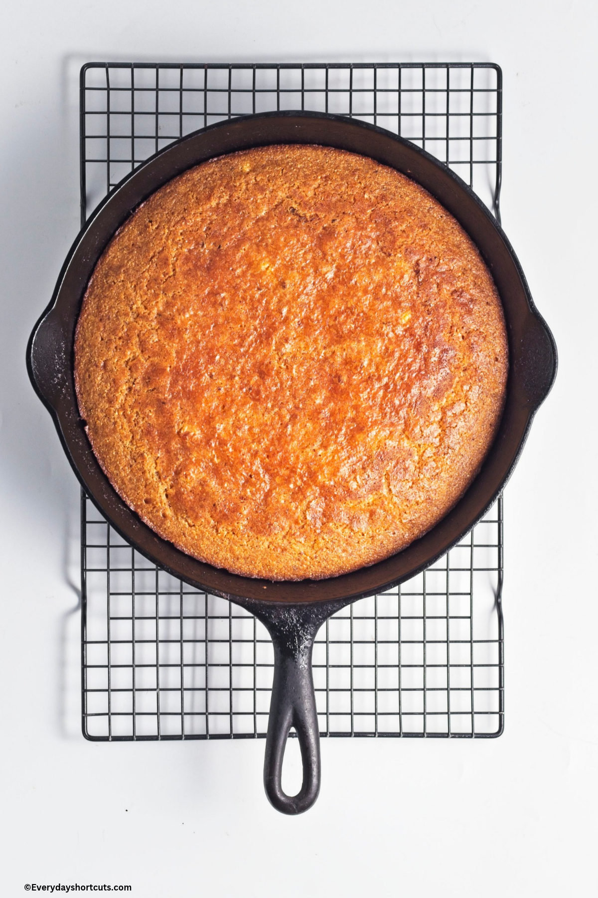 baked cornbread in a cast iron skillet